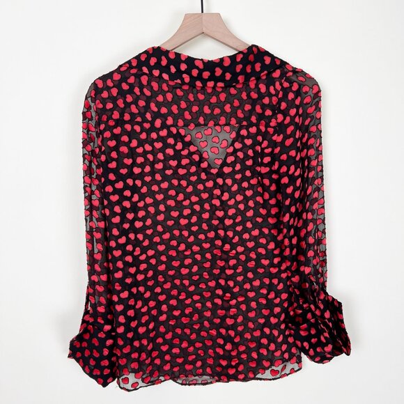 Alice + Olivia Silk Emmerson Burnout Velvet Heart Shirt Sheer Button Down Blouse - Picture 12 of 16